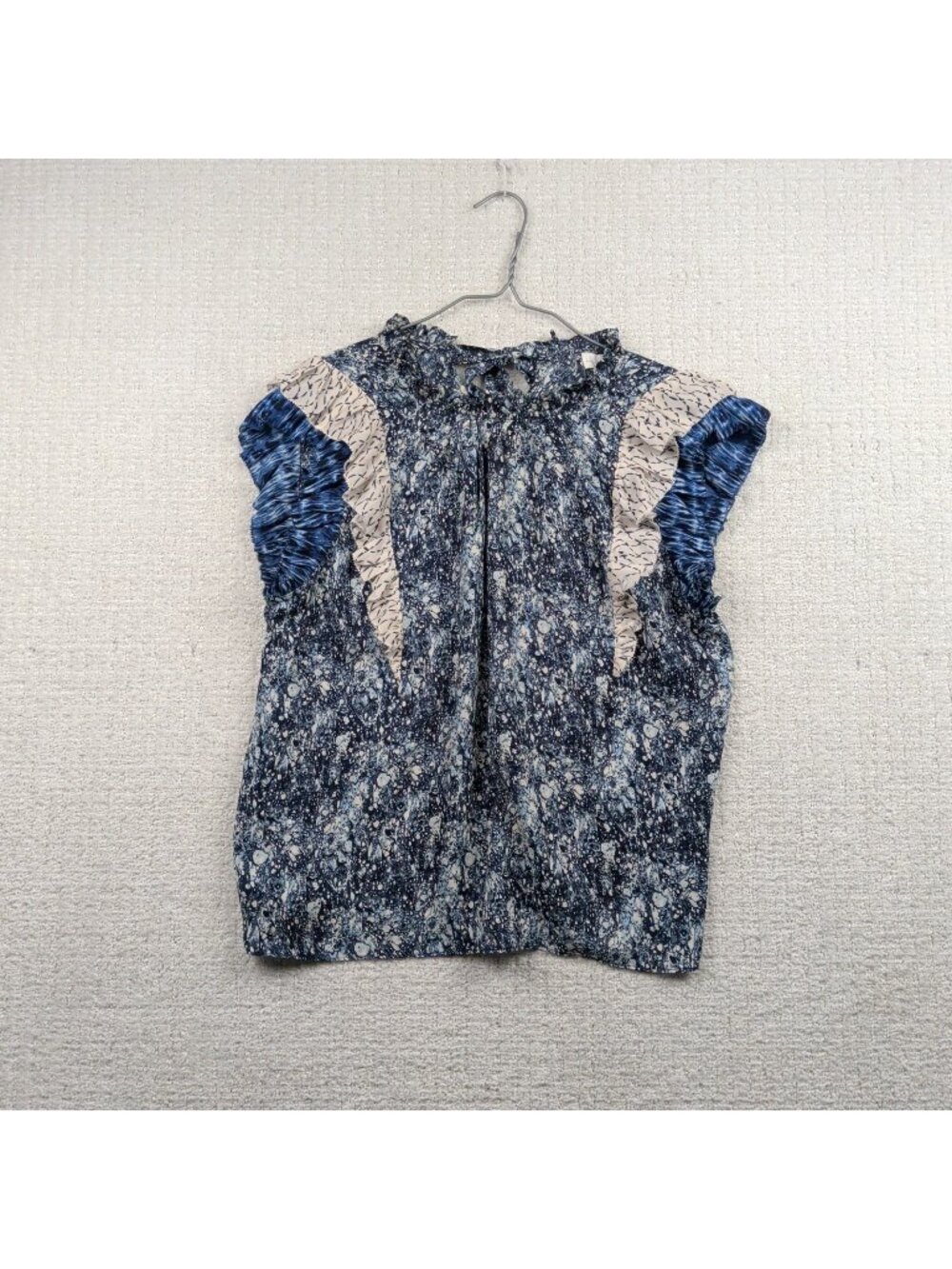 House of harlow 1960 Haru Artsy Ruffle Flutter Tank Top Tie Neck Blue Boho Sz M